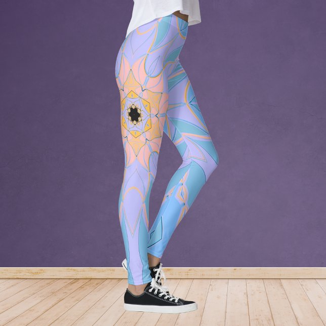 Leggings Dessin Mandala Flower bleu et jaune (Créateur téléchargé)