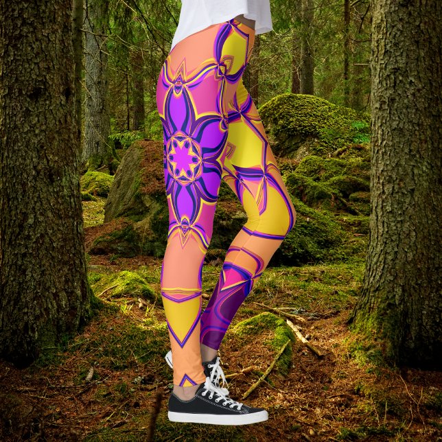 Leggings Dessin Mandala Flower rose violet et orange (Créateur téléchargé)