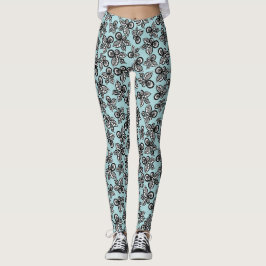 Leggings d'été avec Fleurs noires et blanches