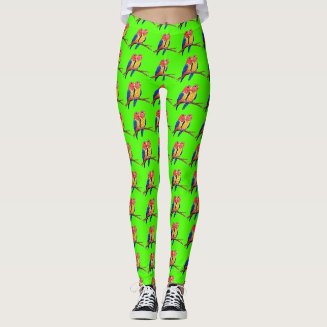 Leggings Deux perroquets heureux sur une Danse de Perche (Devant)