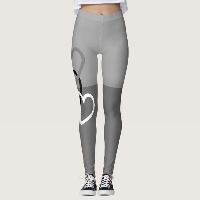 Leggings Deux tons gris avec des jambes de coeur (Devant)