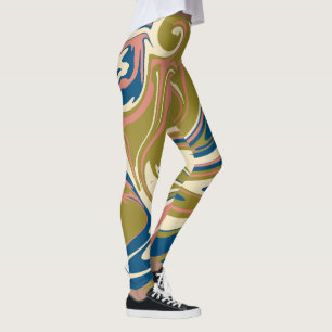 Leggings Déversement - Bleu, Vert olive, Rose et Crème
