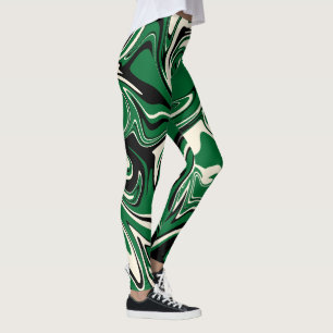 Leggings Déversement - vert, crème et noir