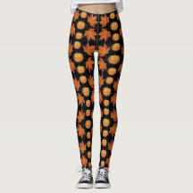 Leggings d'Halloween noir avec Citrouille et Feuil