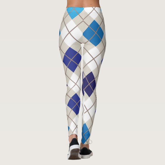 Leggings Diamant bleu à la mode de blanc gris de harlequin (Dos)