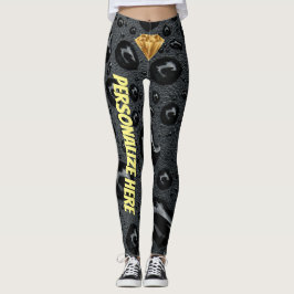 Leggings Diamant D'Or En Noir Personnalisé Designer Unique
