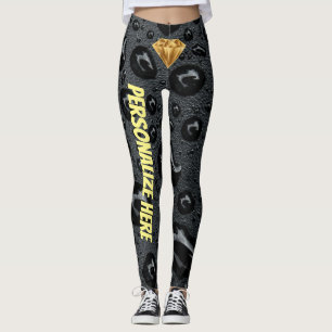 Leggings Diamant D'Or En Noir Personnalisé Designer Unique