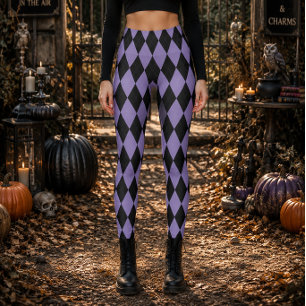Leggings Diamant géométrique noir et violet Halloween
