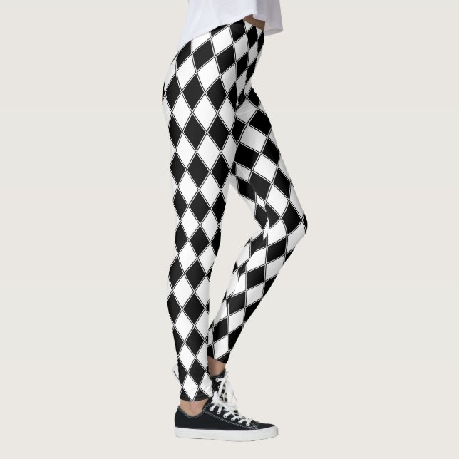 Leggings Diamant Noir et Blanc Motif Argyle (Droite)