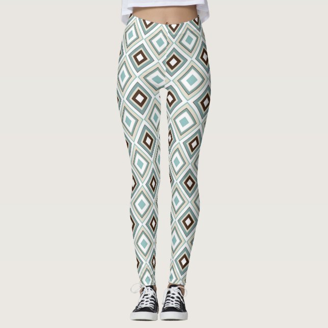 Leggings Diamants rétro Turquoise Brown (Devant)