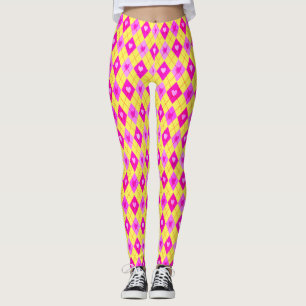 Leggings Diamants roses Jacquards Coeurs Jambes Motifs