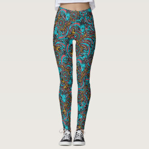 Leggings Dieu aztèque Xolotl combattant l'art tribal de la