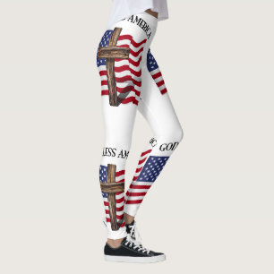 Leggings Dieu bénisse l'Amérique avec la croix et le drapea