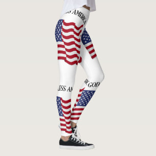 Leggings Dieu bénisse l'Amérique avec un drapeau qui flotte