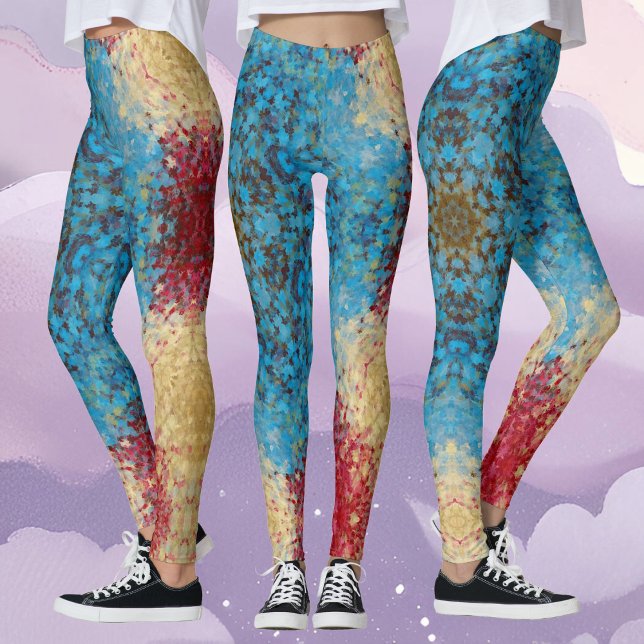 Leggings Digital Mandala bleu rouge et jaune (Créateur téléchargé)