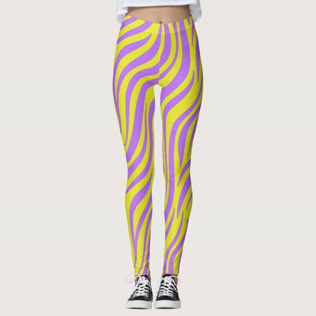 Leggings d'impression en bande de néon avec lignes (Devant)