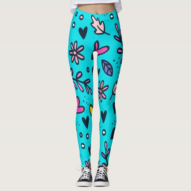 Leggings d'impression florale et cardiaque (Devant)