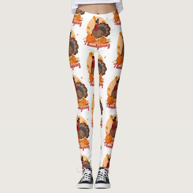 Leggings dinde pèlerine bon thanksgiving (Devant)