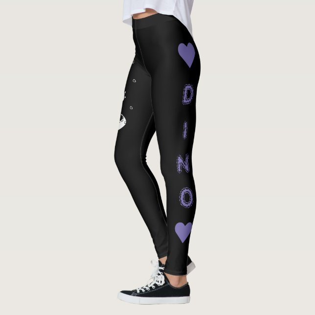 Leggings Dinosaur - Animal d'art esquissé en noir et violet (Gauche)
