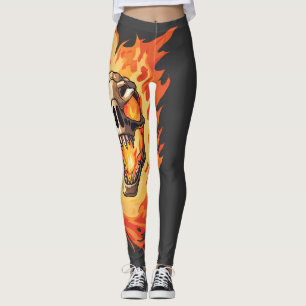 Leggings Dinosaure rétro mort brûlant le crâne en feu