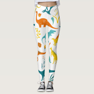 Leggings Dinosaures stylisés, éléments floraux, mignons.