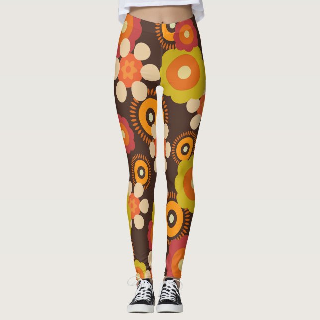 Leggings Disco 70s 60s Retro Flowers Pop Culture (Devant)