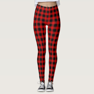 Leggings DIY BG Rouge vif Plaid Tartan Buffalo noir