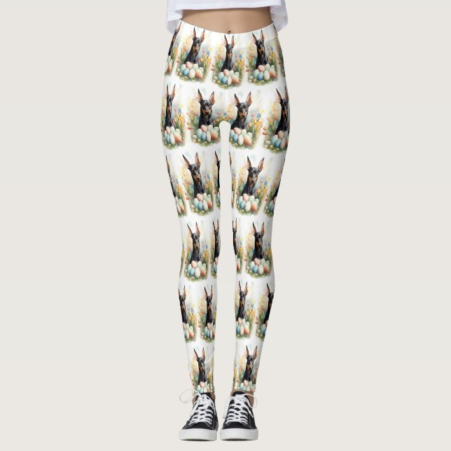 Leggings Doberman avec œufs de Pâques (Devant)
