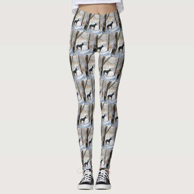 Leggings Doberman Pinscher Laisser Neige Noël (Devant)