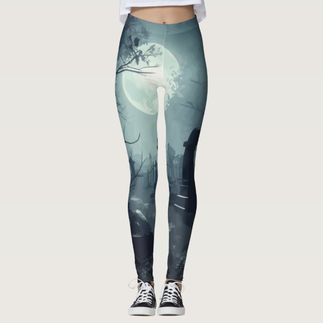 Leggings Domaine de la mort : Un cimetière Éffrayant (Devant)