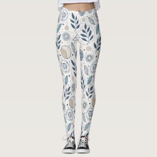 Leggings Doodle Botanique Bleu géométrique