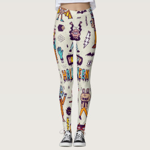 Leggings Doodles d'Halloween, bande dessinée délirante sans