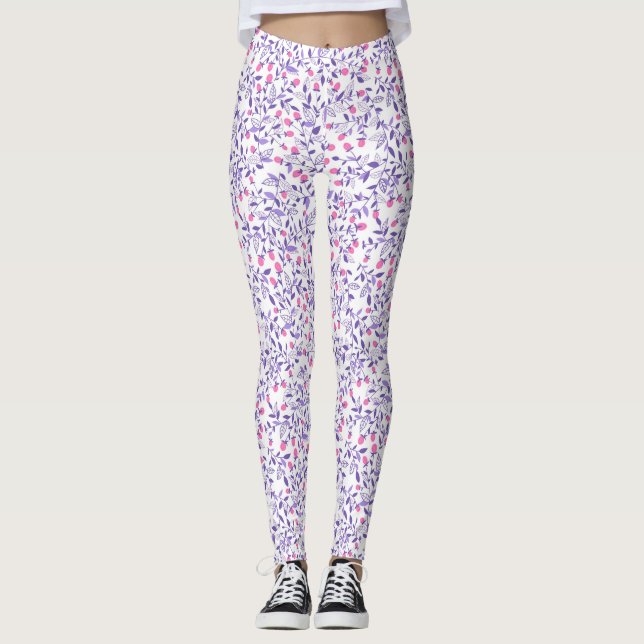 Leggings Doodles floraux rose et violet (Devant)