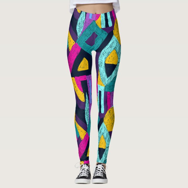 Leggings Doodles rétro : pop art géométrique. (Devant)