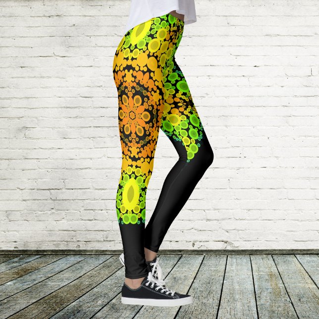 Leggings Dot Mandala Fleur orange jaune vert et bleu (Créateur téléchargé)