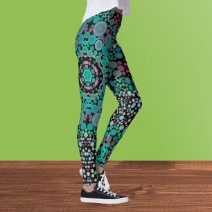 Leggings Dot Mandala Fleur vert bleu et rouge