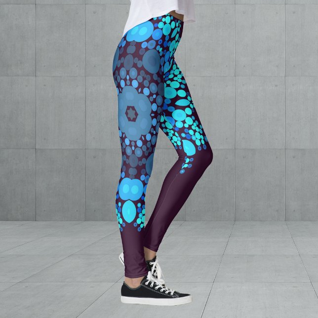 Leggings Dot Mandala Flower bleu et violet (Créateur téléchargé)