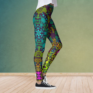 Leggings Dot Mandala Flower bleu jaune et rose