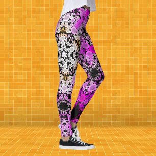 Leggings Dot Mandala Flower rose et blanc