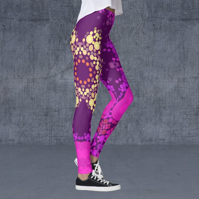 Leggings Dot Mandala Flower rose et jaune (Créateur téléchargé)