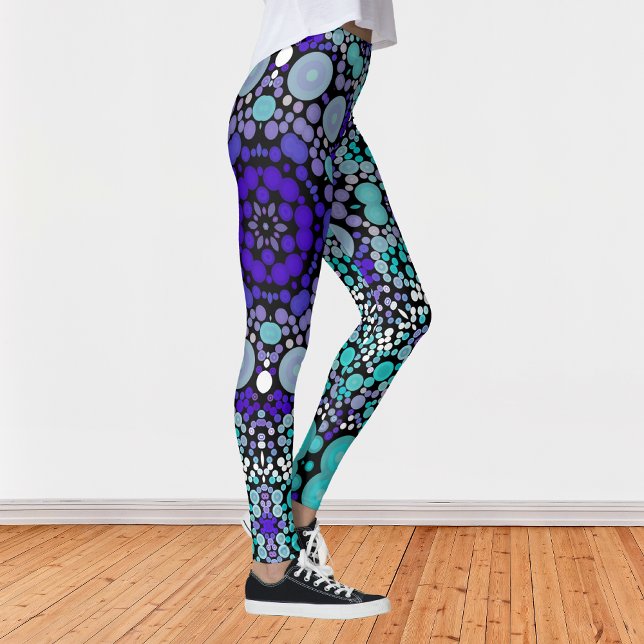 Leggings Dot Mandala Flower violet bleu et blanc (Créateur téléchargé)