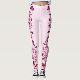 Leggings Double Hibiscus Rose sur Noir