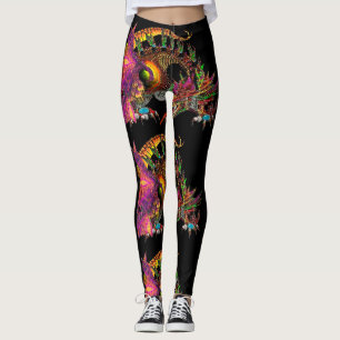 Leggings DRAGO Imaginaire Dragon en or noir rose violet