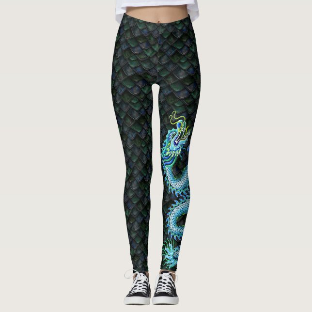 Leggings Dragon bleu de guêtres de bateau de dragon grand (Devant)