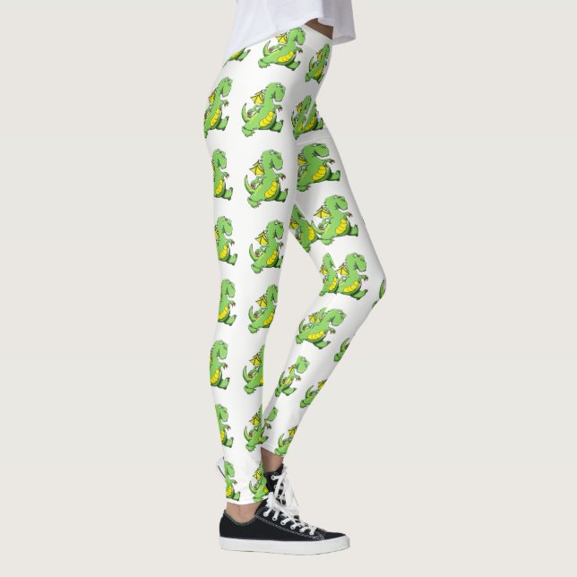 Leggings Dragon vert de bande dessinée marchant sur ses (Droite)