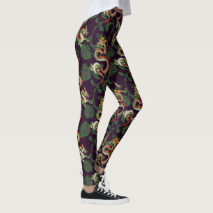 Leggings Dragon Vert Et Fleurs