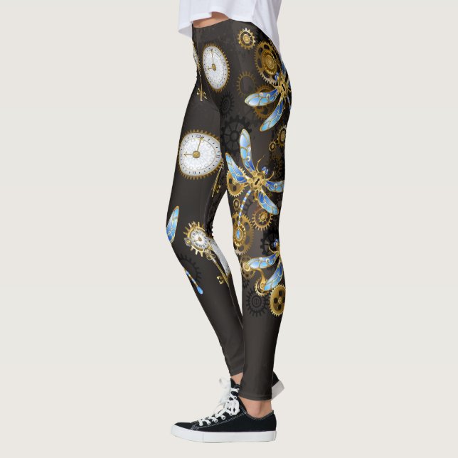 Leggings Dragonflies de Steampunk sur arrière - plan rayé b (Gauche)