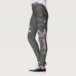 Leggings Dragonflies roses, grises, en verre avec étoiles
