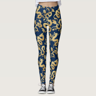 Leggings Dragons d'or Motif D Blue BG