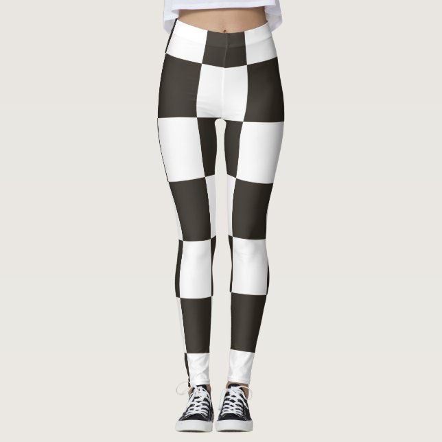 Leggings Drapeau À damiers (noir et blanc) (Motif du vérifi (Devant)